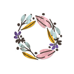 Cute botanical floral wreath illustration. Paper cut card, print, design