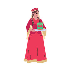 Azerbaijani woman holding semeni vector illustration