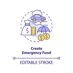 Create emergency fund concept icon. Instant access to money. Investing preparation abstract idea thin line illustration. Isolated outline drawing. Editable stroke. Arial, Myriad Pro-Bold fonts used