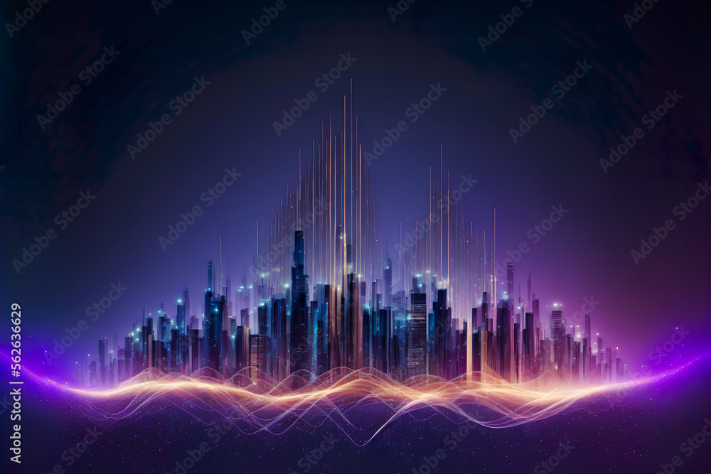 Aufkleber smart city and data connection technology gradient line , generative ai