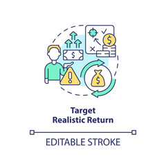 Fototapeta na wymiar Target realistic return concept icon. Financial goals. Investment expectation abstract idea thin line illustration. Isolated outline drawing. Editable stroke. Arial, Myriad Pro-Bold fonts used