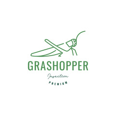 grasshopper ready to jump grass plant animal insect line logo design vector icon illustration template