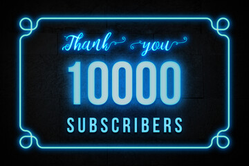 10000 subscribers celebration greeting banner with Neon Design