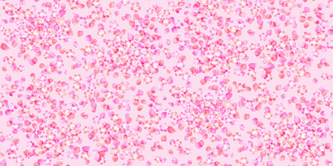 水彩 さくらと花びらのイラスト　ピンクの背景　シームレス 　デザイン素材