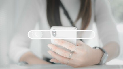 woman using smartphone Look at social media and search for information.