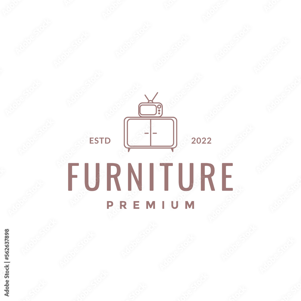 Wall mural furniture table television radio minimalist interior logo design vector icon illustration template