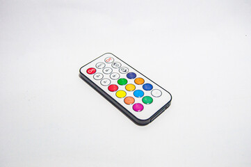 This is the remote used to control the RGB lights on the desktop fan. Has many colors on the physical buttons that are round. This RGB remote was shot on a white background