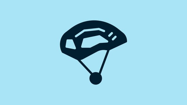 Blue Bicycle helmet icon isolated on blue background. Extreme sport. Sport equipment. 4K Video motion graphic animation