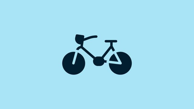 Blue Bicycle icon isolated on blue background. Bike race. Extreme sport. Sport equipment. 4K Video motion graphic animation