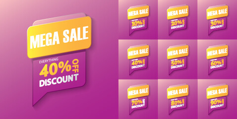 Purple and Orange Bubble Speech Special Offer, Coupons, and Off Discount Set Vector Illustration
