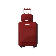 New red suitcase and handbag vector illustration. Baggage or luggage, cartoon drawing of plastic bag for clothes or traveling isolated on white background. Luggage, transportation, accessories concept