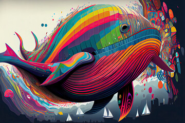 Obraz na płótnie Canvas colorful whale pop art portrait isolated decoration