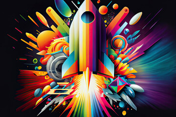 Rocket startup business icon concept illustration