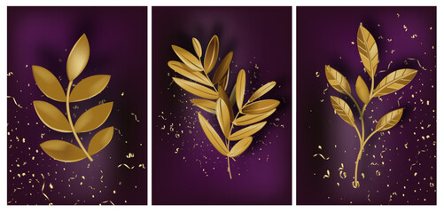 Gold leaf with dust, realistic twig or branch