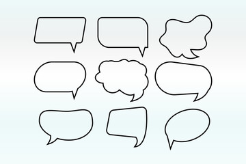 Obraz premium Set of Speech bubble line icons. Editable stroke linear design perfect hat speech bubble, Tick or check mark, Comment quote icons. Think speech bubble. Linear set.