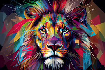 creative colorful lion king head on pop art style