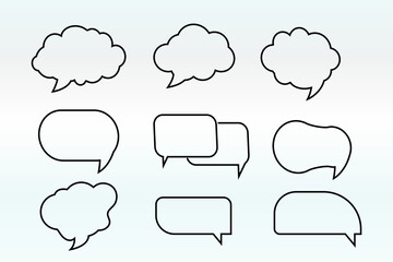 Set of Speech bubble line icons. Editable stroke linear design perfect hat speech bubble, Tick or check mark, Comment quote icons. Think speech bubble. Linear set.