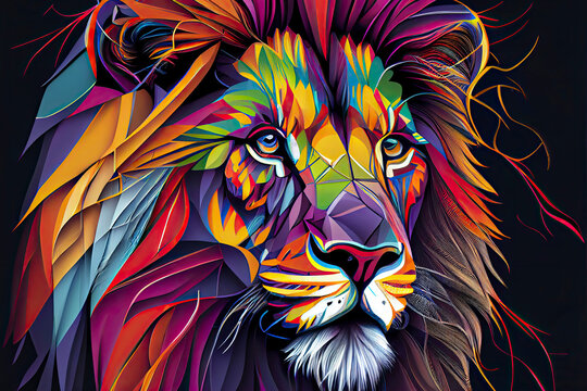 creative colorful lion king head on pop art style