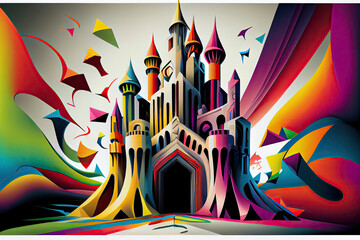 Geometric fairy tale kingdom, knight castle