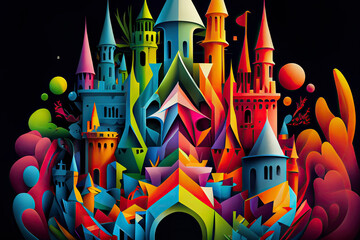 Geometric fairy tale kingdom, knight castle
