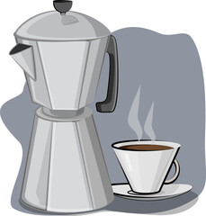 Delicious brewed coffee in a chic coffee po