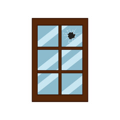 Window with bullet hole vector illustration. Cartoon drawing of damaged window on white background. Damage, safety, security, furniture, protection concept