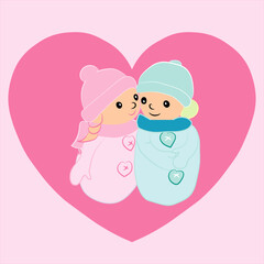 Vector card for Valentine's Day with male and female dolls