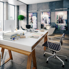 Contemporary Penthouse Office Environment (focus) - 3D Visualization