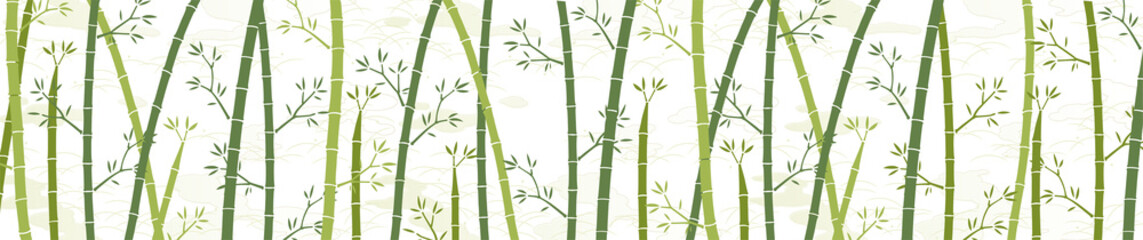 Fototapeta na wymiar 透過背景の竹と和柄な雲模様の背景素材（緑＆ワイド） 