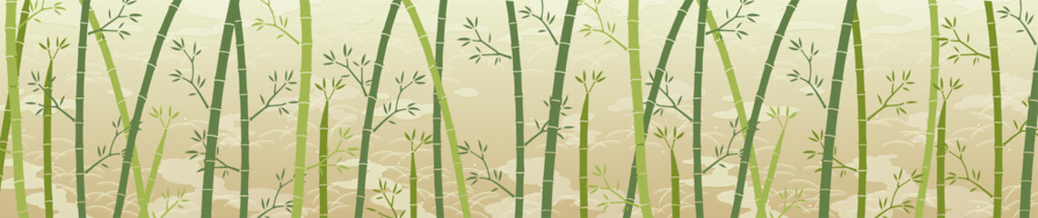 金色背景の竹と和柄な雲模様の背景素材（ワイド）
