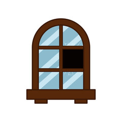 Window with missing piece of glass vector illustration. Cartoon drawing of broken old window on white background. Damage, safety, security, furniture, protection concept