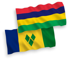 Flags of Saint Vincent and the Grenadines and Republic of Mauritius on a white background