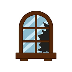 Window with smashed glass vector illustration. Cartoon drawing of broken old window on white background. Damage, safety, security, furniture, protection concept