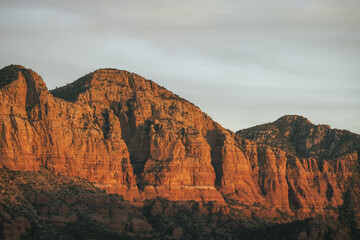 Tight shot zoomed in photograph of red rock in Sedona Arizona Yapapai County American Southwest showing detail of the red rock.