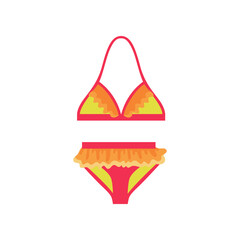 Bikini with frills on white background. Trendy female summer clothes flat vector illustration. Fashion, vacation concept