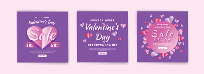 Social media post for valentine's day sale marketing. Vector design with the theme of love and affection.
