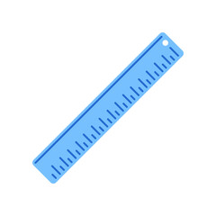 Blue plastic ruler on white background. School supplies for kids vector illustration. Stationery, education concept