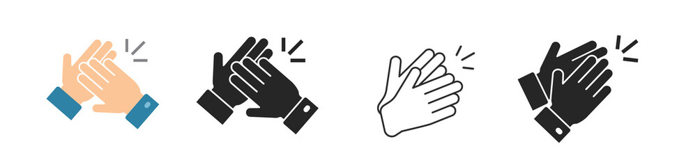 Obraz premium Icon clap applause compliment hands line outline art simple graphic vector, praise bravo slap black white pictogram clipart symbol, flat cartoon silhouette high five sign, applaud gesture shape set