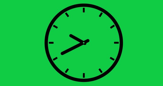 12 Hours Clock. 4K High Quality Video. Green Screen. Transparent Background.