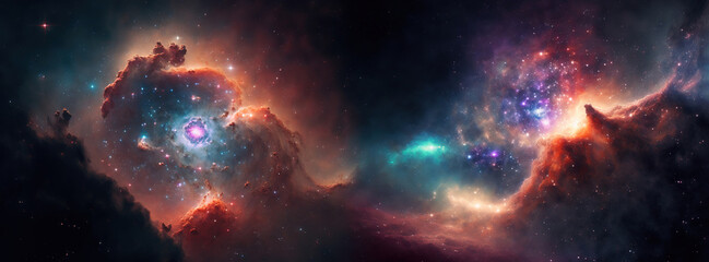 Fototapeta na wymiar Cosmic Deep Space Background with Stars, Nebula, and Galaxies - Universe, Endless, Science Fiction, Wallpaper. Generative AI