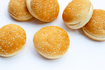 Hamburger buns with sesame on white background.