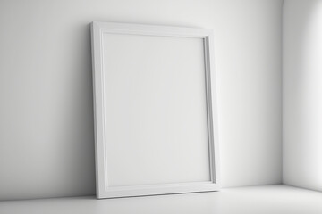white frame on an empty white wall, mockup for art, genertive ai