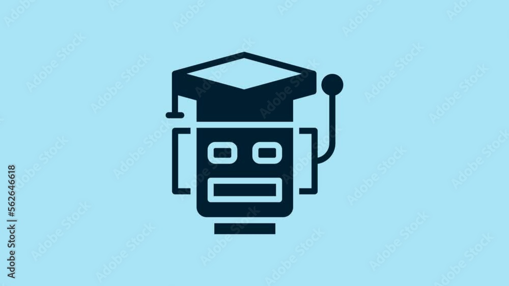 Poster blue robot icon isolated on blue background. artificial intelligence, machine learning, cloud comput