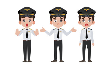 Airline pilot with different poses. vector