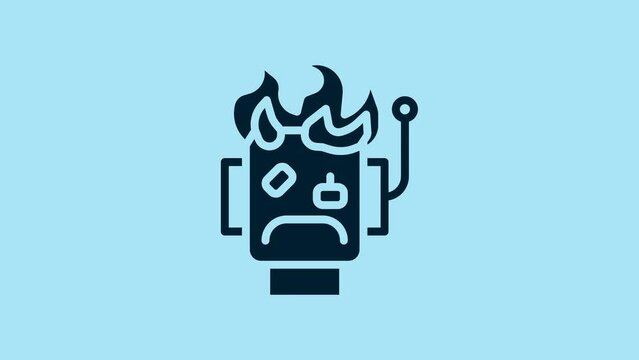 Blue Robot burned out icon isolated on blue background. 4K Video motion graphic animation