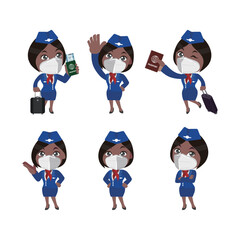 Stewardess with different poses. vector