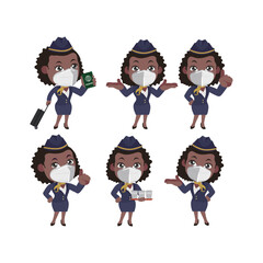 Stewardess with different poses. vector