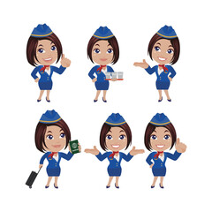 Stewardess with different poses. vector