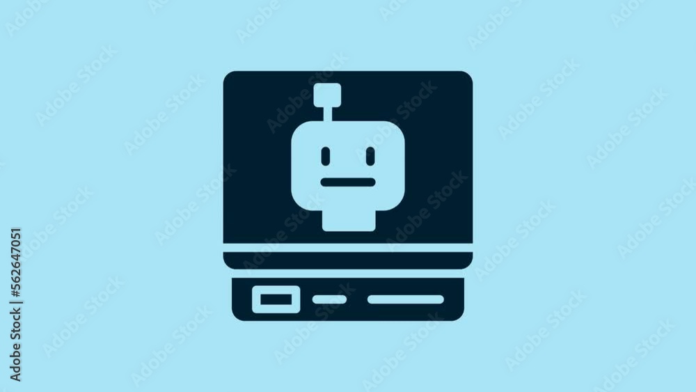 Poster blue robot icon isolated on blue background. artificial intelligence, machine learning, cloud comput