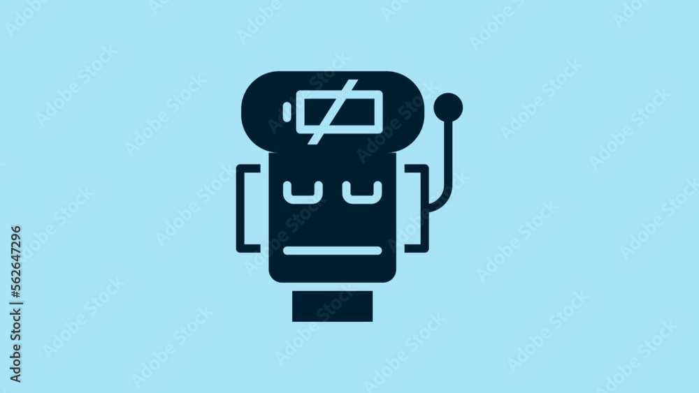Poster blue robot low battery charge icon isolated on blue background. artificial intelligence, machine lea